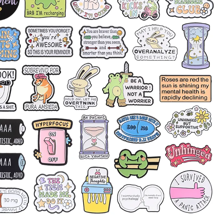 Authentic Mental Health Series Enamel Pins Adhd Anxious Autistic Neurospicy Negative Thoughts Animal Brooches Lapel Badge Jewelry Gif