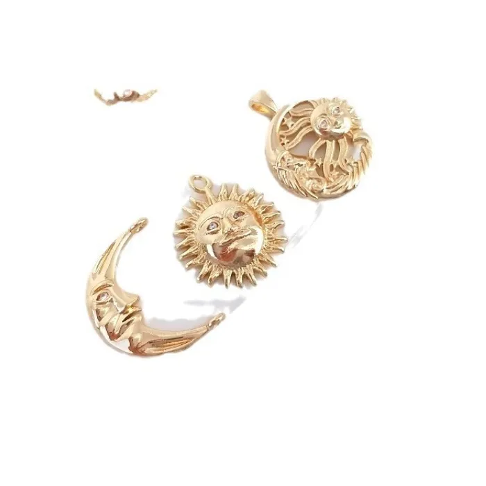 14K Gold Color- Preserving- Plated Real Gold Moon Sun Face Avatar Pendant Star Moon Inlaid Zircon Diy Jewelry Pendant