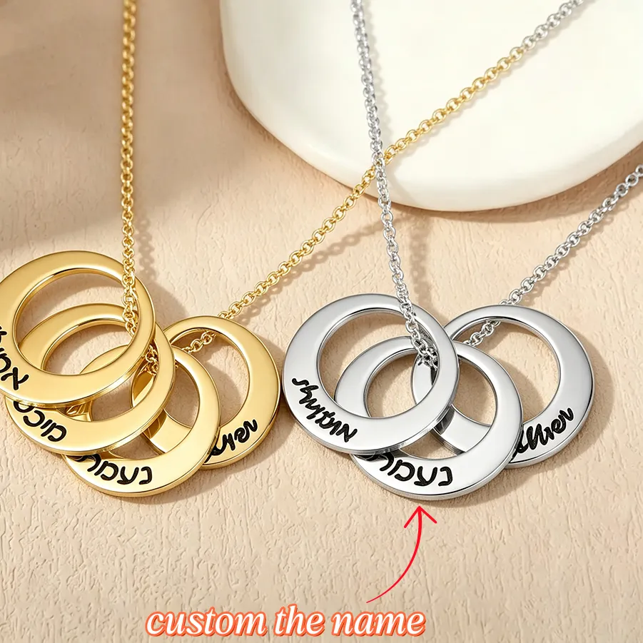 Authentic Custom Hebrew Language Names 1- 4 Circles Necklace Personalized Jewish Judaica Jewelry Bat Mitzvah Birthday