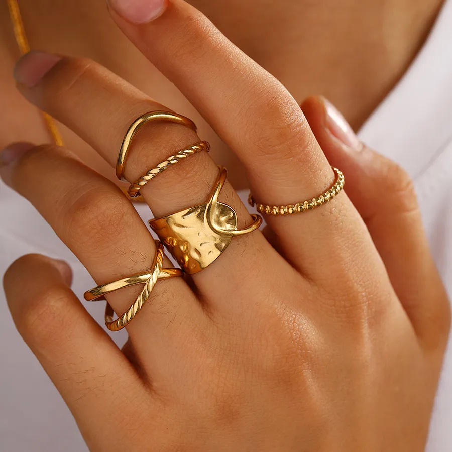 Authentic Dotifi 4Pc Irregular Open Ring And Fashionable And Unique Design Adjustable Finger Jewellery