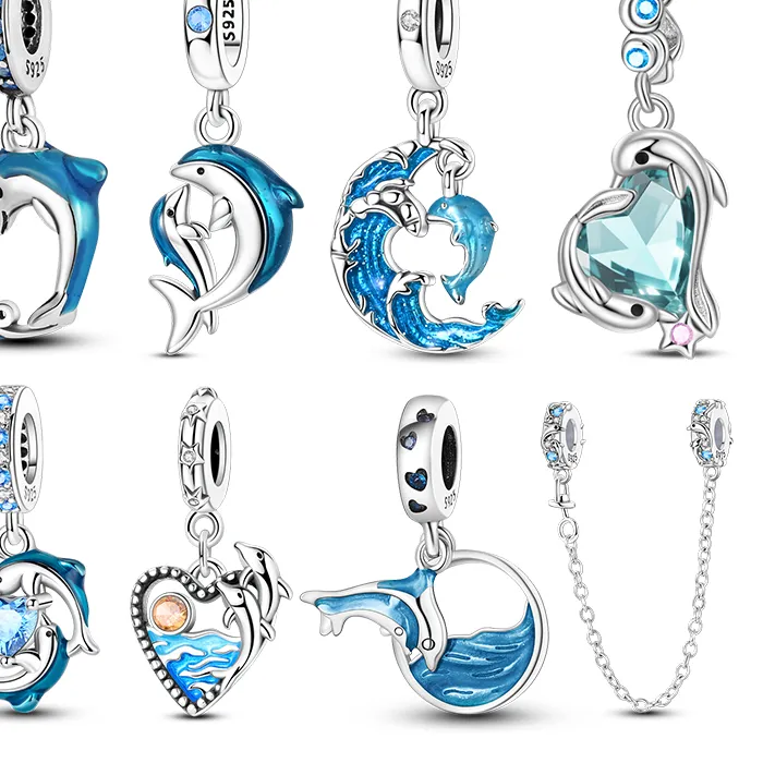 Authentic Original 925 Silver Ocean Themed Dolphin Beads Fits 3Mm Bracelet Necklace Pendant Diy Jewelry