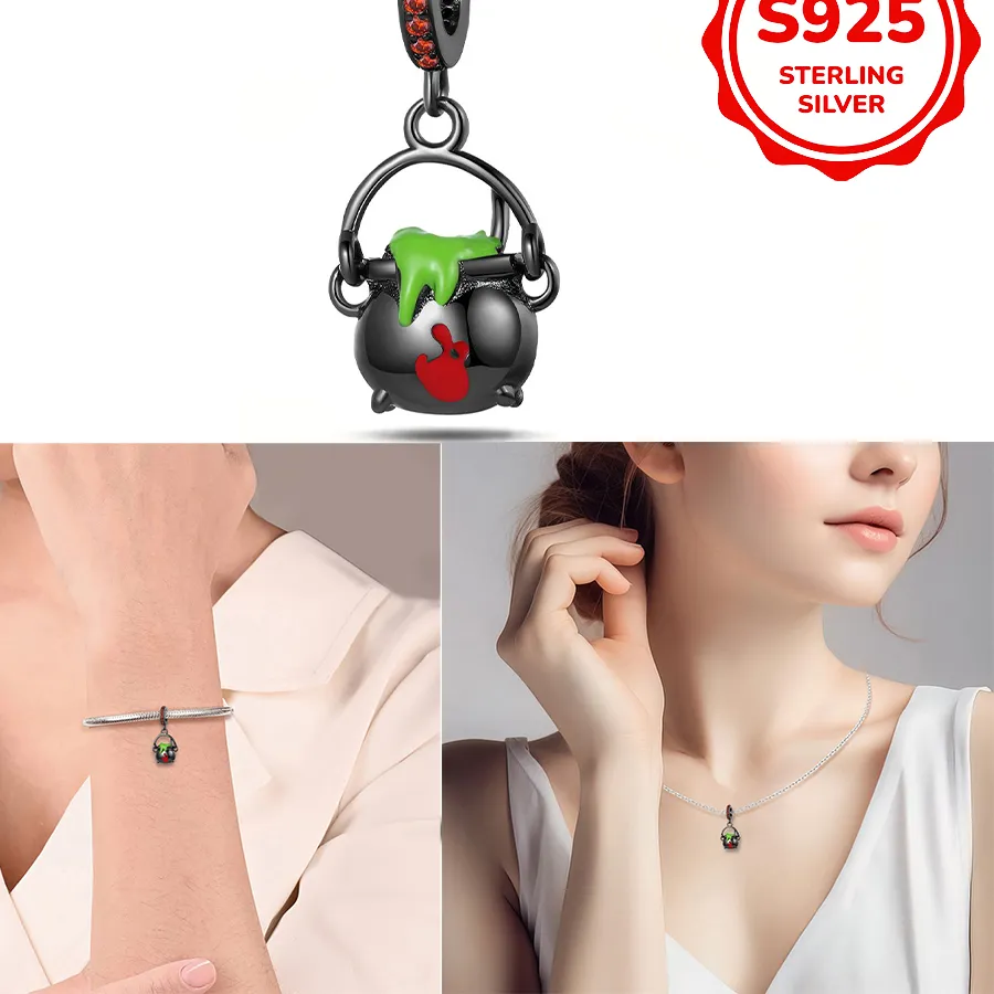 Authentic 925 Sterling Silver Witch Melting Pot Pendant Suitable For Original Bracelet, And Universal Diy Jewelry