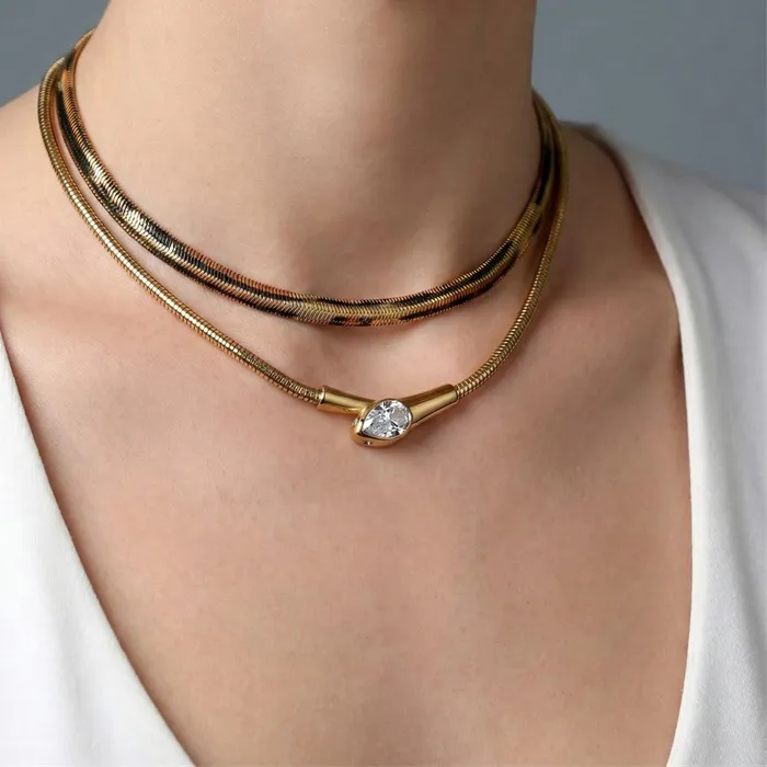 Authentic Eilieck 316L Snake Chain Necklace Gold Color Collar Waterproof Zircon Neck Chain Jewelry