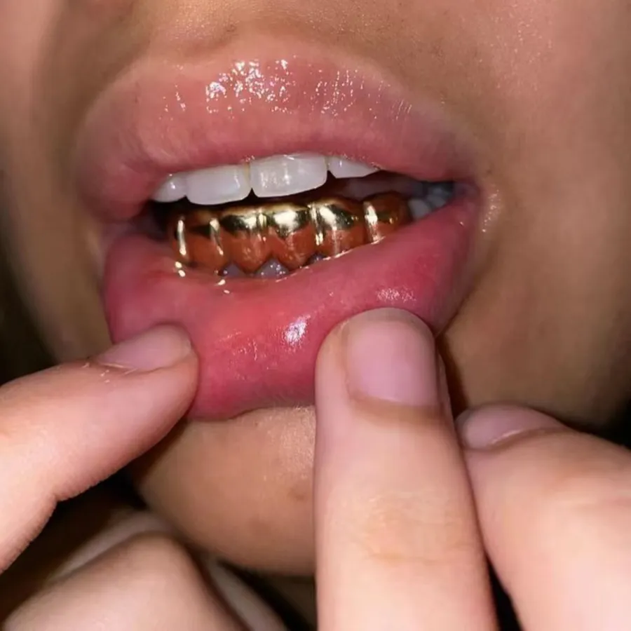 Authentic Rachelz 6 Hip Hop Gold Color Teeth Grillz Tooth Caps Decor Dental Grills Jewelry Accessories Halloween