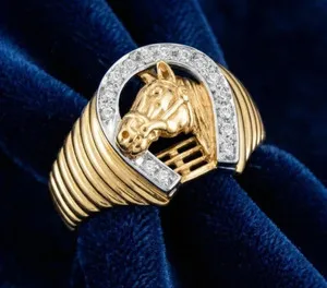 Authentic Golden Horseshoe of Fortune: 1ct Lab-Created Diamond Lucky Ring