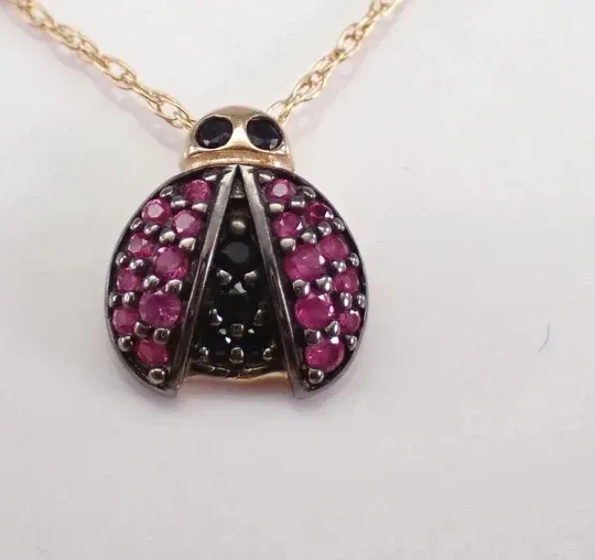 Authentic 4 Ctw Round Lab Created Ruby Ladybug Pendant 14K Yellow Gold Plated 18" Chain