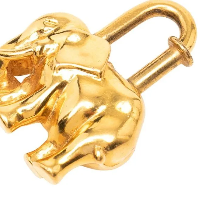 Authentic Hermes Elephant Motif Charm Cadena Gold Plated Ladies HERMES
