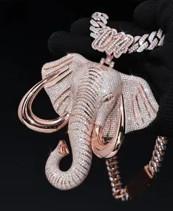 Authentic 14K Rose Gold Plated Round Cut Real Moissanite Elephant Customize Pendant