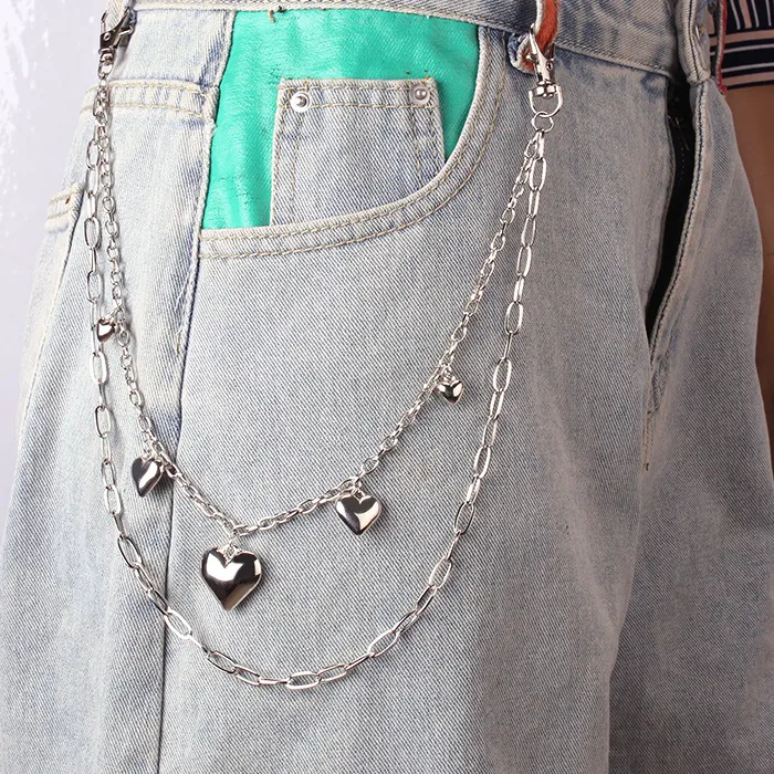 Authentic Heart Multi Layer Pants Chain Y2K Silver Waist Chain Sweet Cool Style Jeans Key Ring Streetwear Jewelry