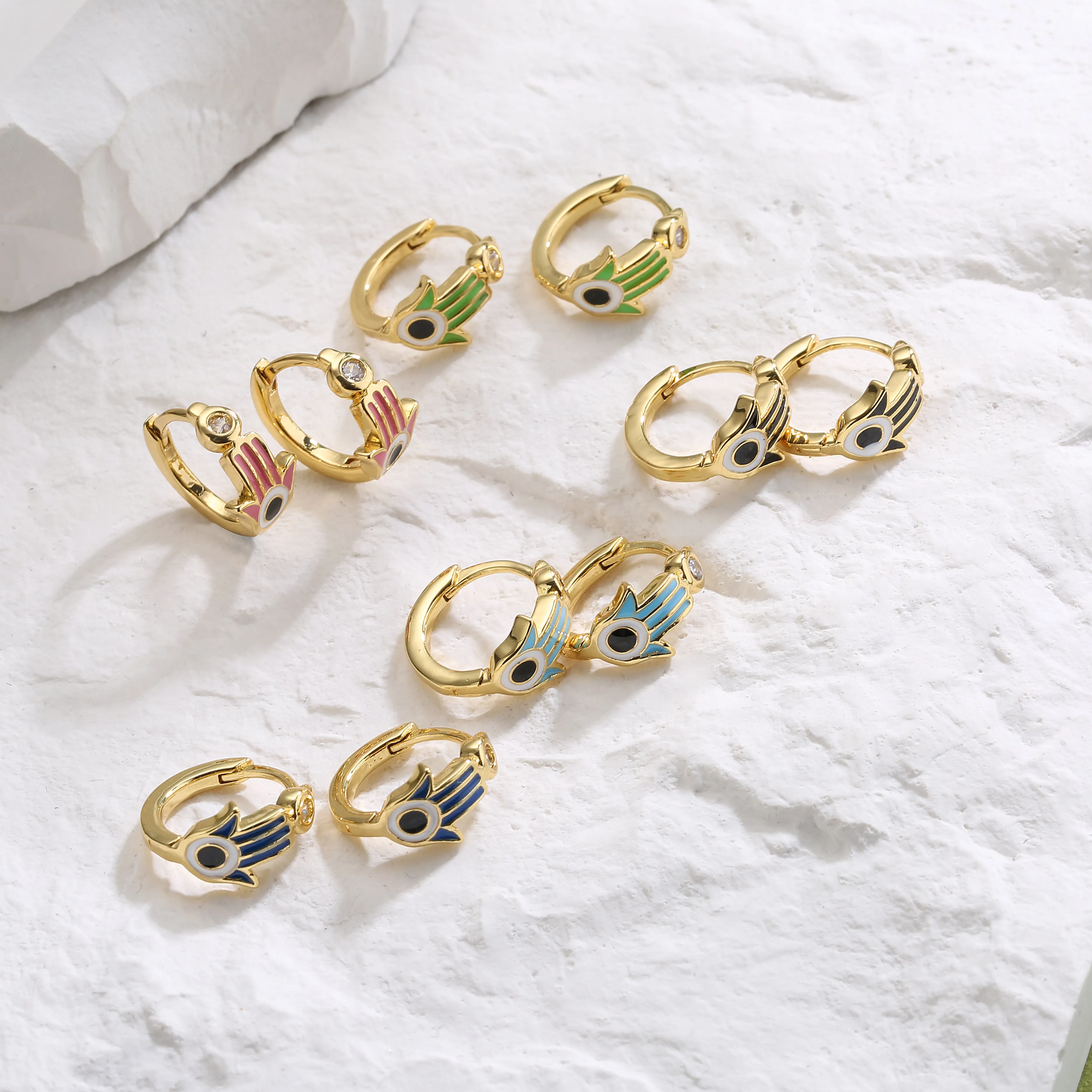 Authentic Hamsa Hand Of Protection Gold- Plated Studs Of Divine Grace