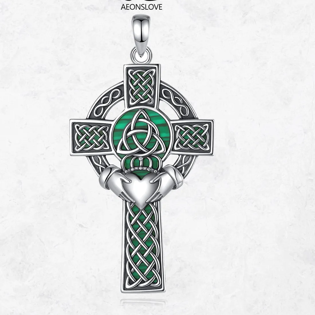 Authentic The Eternal Emerald Tide Celtic Cross And Malachite Protection Talisman