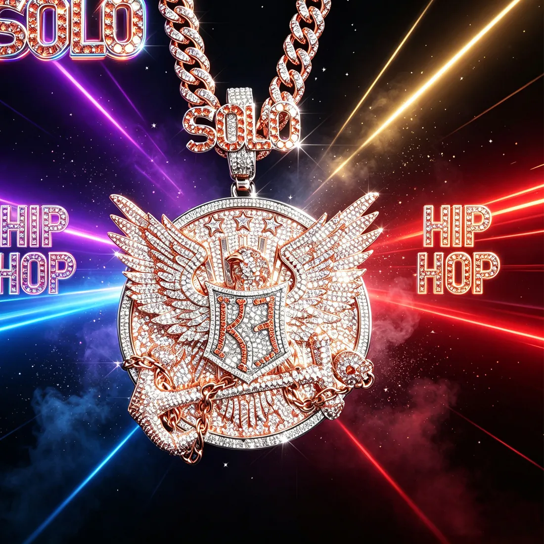 Authentic Iced Out Solo Eagle Medallion Pendant Hip Hop Bling Jewelry Cuban Necklace Accessory Fine For Streetwear