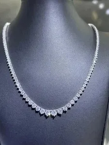 Authentic 18Ct Round Cut Lab Created Diamond Women's Tennis Necklace 14K White Gold Plated