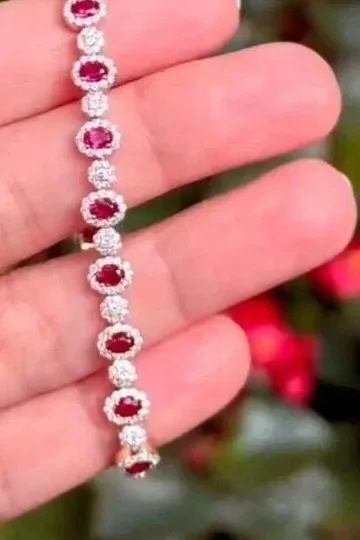 Authentic Radiant Crimson Flame Tennis Bracelet in 14K Yellow Gold Finish