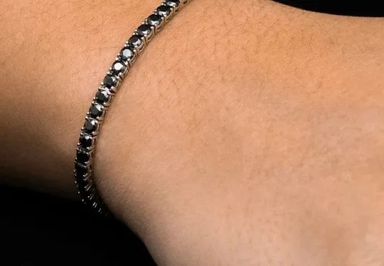 Authentic 8ct Round Cut Lab-Created Black Tennis Bracelet 14K White Gold Plated