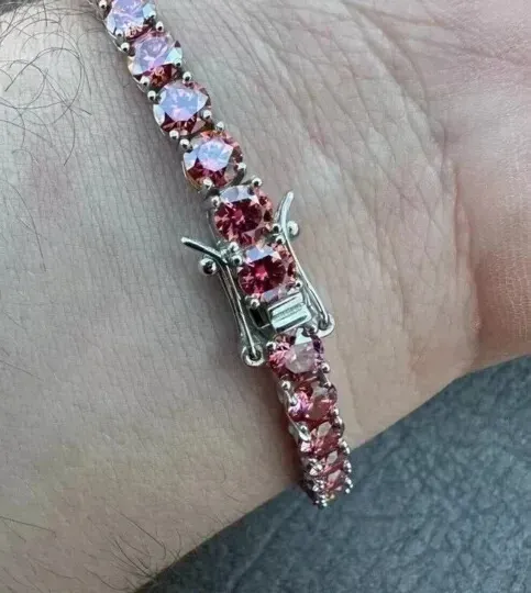 Authentic Celestial Radiance Pink Sapphire Tennis Bracelet in Luminous White Gold Finish