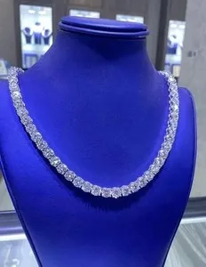 Authentic 130Ct Lab Created Round Cut Diamond Womens Tennis Necklace 14K White Gold Plated