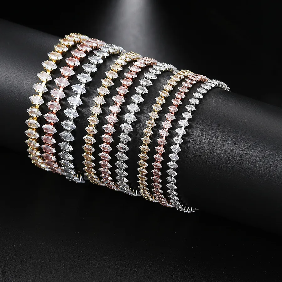 Authentic Eye Shape CZ Tennis Bracelets on Hand Kpop Gold Color Adjustable Iced Out Chain Zircon Bangle for Women Friend Gift Jewelry 2024