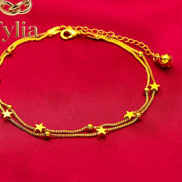 Authentic Celestial Star & Bell Anklet- Gold- Plated Talisman Of Sound And Light