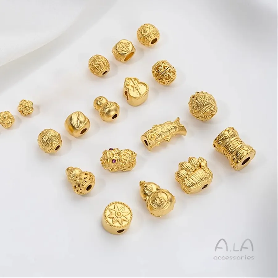 Authentic Vietnamese Sand Gold Lotus Gourd Koi Bead Diy Handmade Beaded Necklace Pendant Accessories