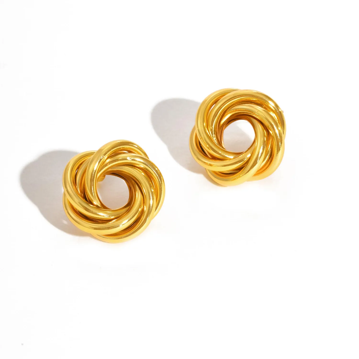 Geometric Irregular Twist Texture Earrings, Gold Color Chunky Stud Earrings, Jewelry