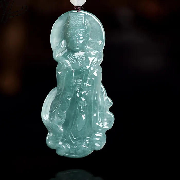 Authentic Celestial Blue Water Jadeite Mazu Sacred Amulet
