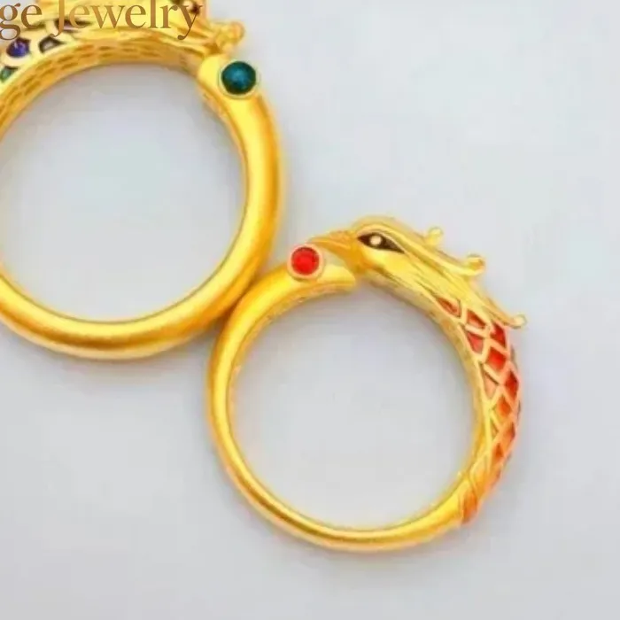 Authentic The Eternal Union Au999 Gold Enamel Dragon & Phoenix Talisman