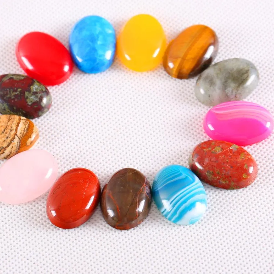 Authentic 4Pcs 25Mm Cab Cabochon Natural Stone Red Onyx Yellow Jades Oval Beads For Jewelry Making Ring Gem No Hole