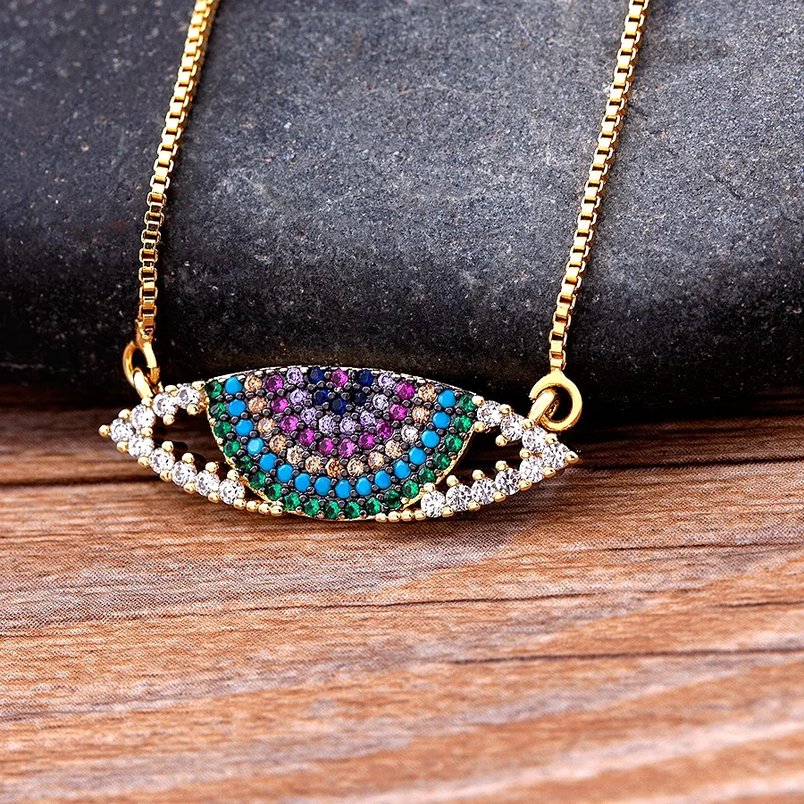 Authentic Nidin Greek Zircon Blue Eye Pendant Woman Cubic Zirconia Evil Eye Necklace Cz Lucky Jewelry Collar De Ojo Turco