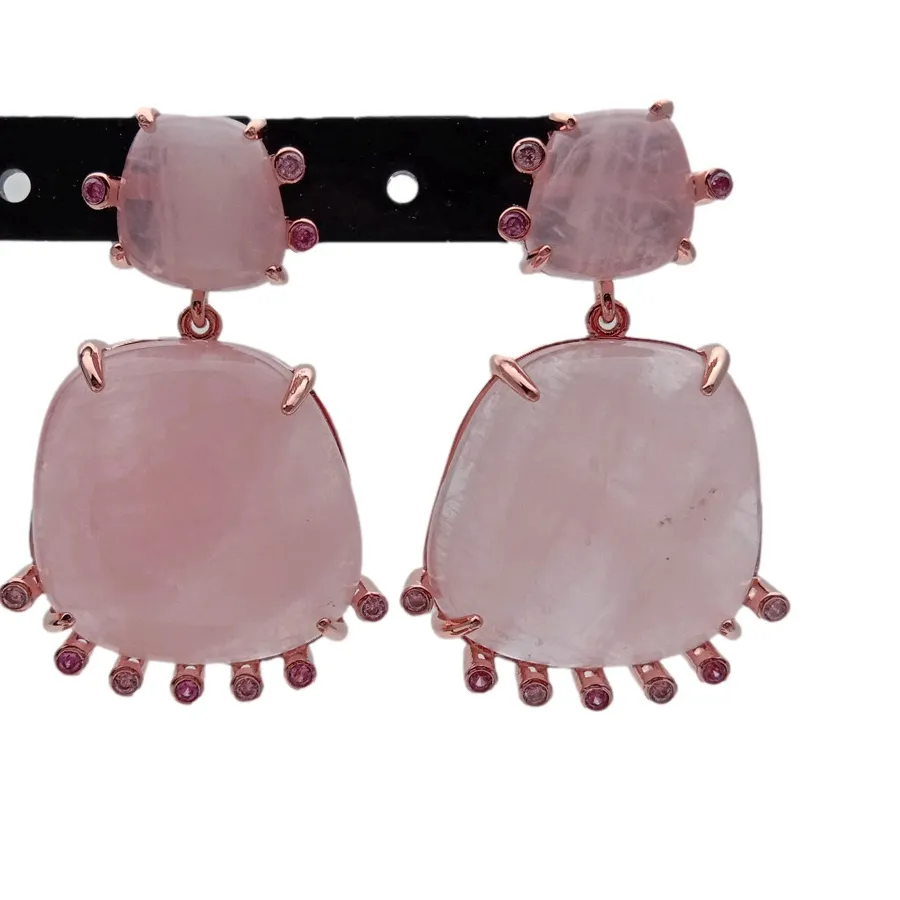 Authentic Whispers of the Heart Rose Quartz and Gold Talisman Earrings