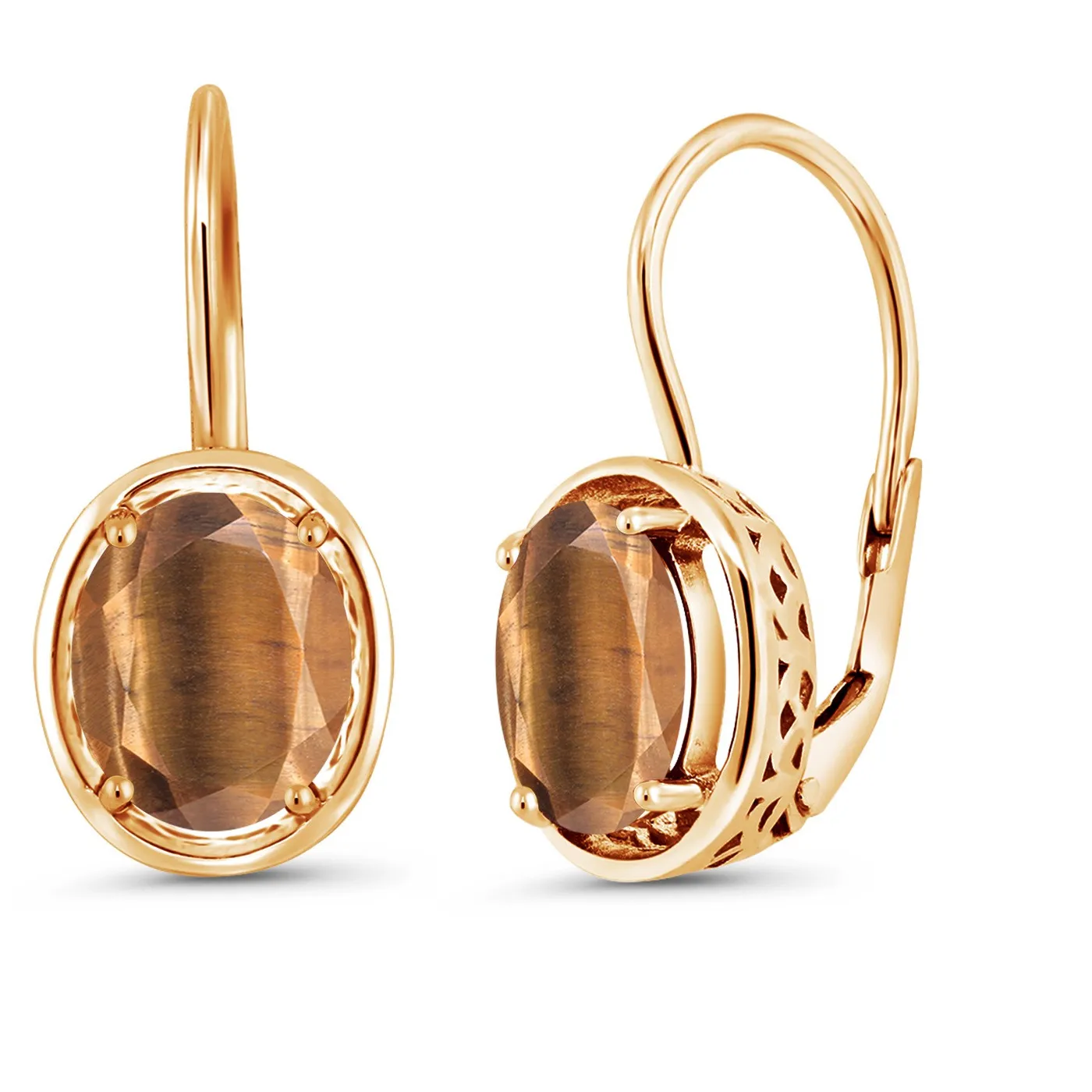 Authentic Earrings of the Gilded Horizon - 3.00 Ct Oval Brown Tiger Eye in 18K Yellow Gold Plated Silver
