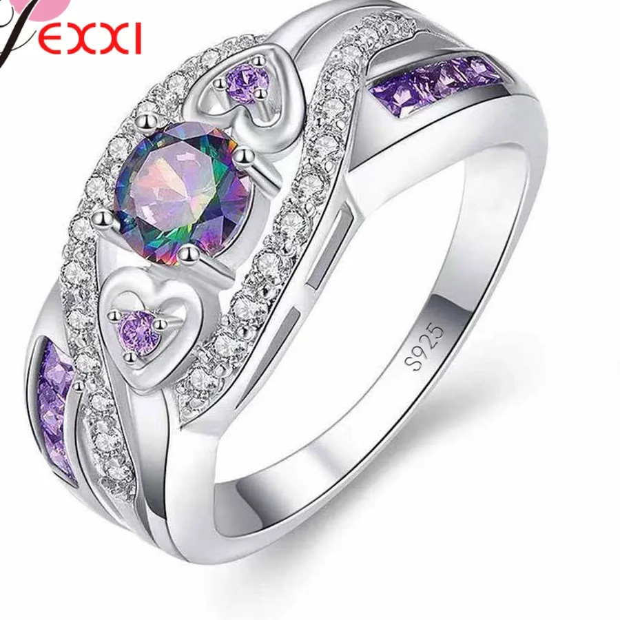 Authentic Big Colorful Cz 925 Sterling Silver Rings Size 6 7 8 9 10 11 12 13 Jewelry