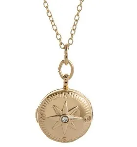 Authentic Round Compass Locket Pendant Gold Plated Stainless Steel 18mm Wide 40-45cm Chain