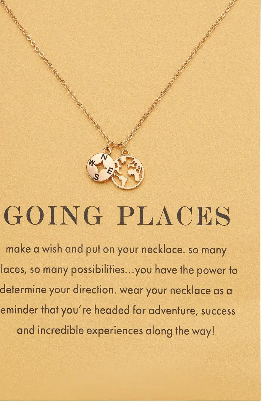 Authentic Navigate Your Destiny: 18K Gold Plated Compass World Map Pendant