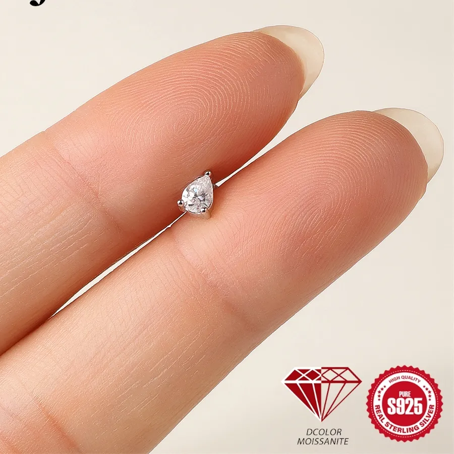 Authentic Koj 1Pc 925 Sterling Silver Classic Moissanite Earring Round Marquise Pear Shape Hypoallergenic Jewelry