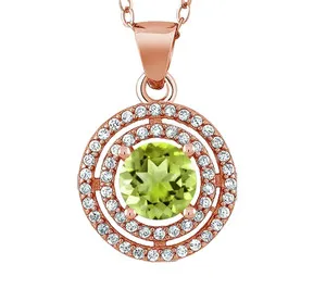 Authentic 1.60Ct Green Peridot Chakra Pendant 925 Sterling Silver Rose Gold Plated