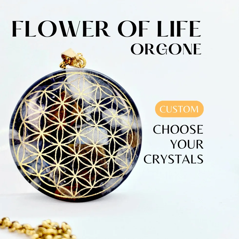 Authentic Flower of Life Custom Orgone Necklace. Amulet for Meditation, Chakra Balance EMF