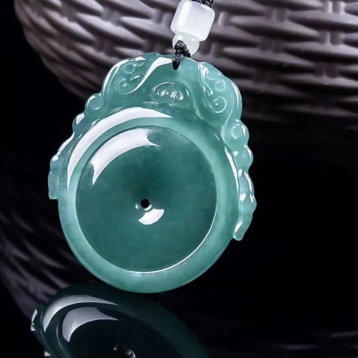 Authentic The Azure Guardian Emerald Blue Water Peace Dragon Jadeite Talisman