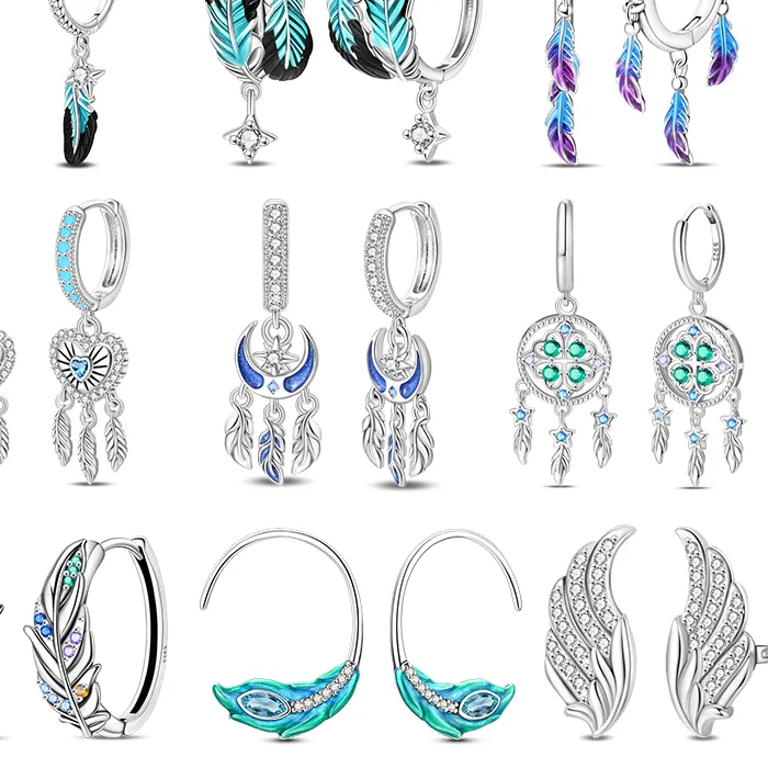 Authentic Whispers Of The Celestial Aviary Sterling Silver Feather Hoops
