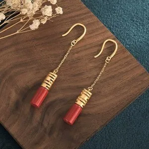 Authentic Green Jade Drop Dangle Earrings Gemstone 18K Gold Plated Boho Minimalist Hook