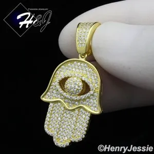 Authentic 925 STERLING SILVER CUBIC ZIRCONIA EVIL EYE HAMSA HAND GOLD PLATED PENDANT*GP178