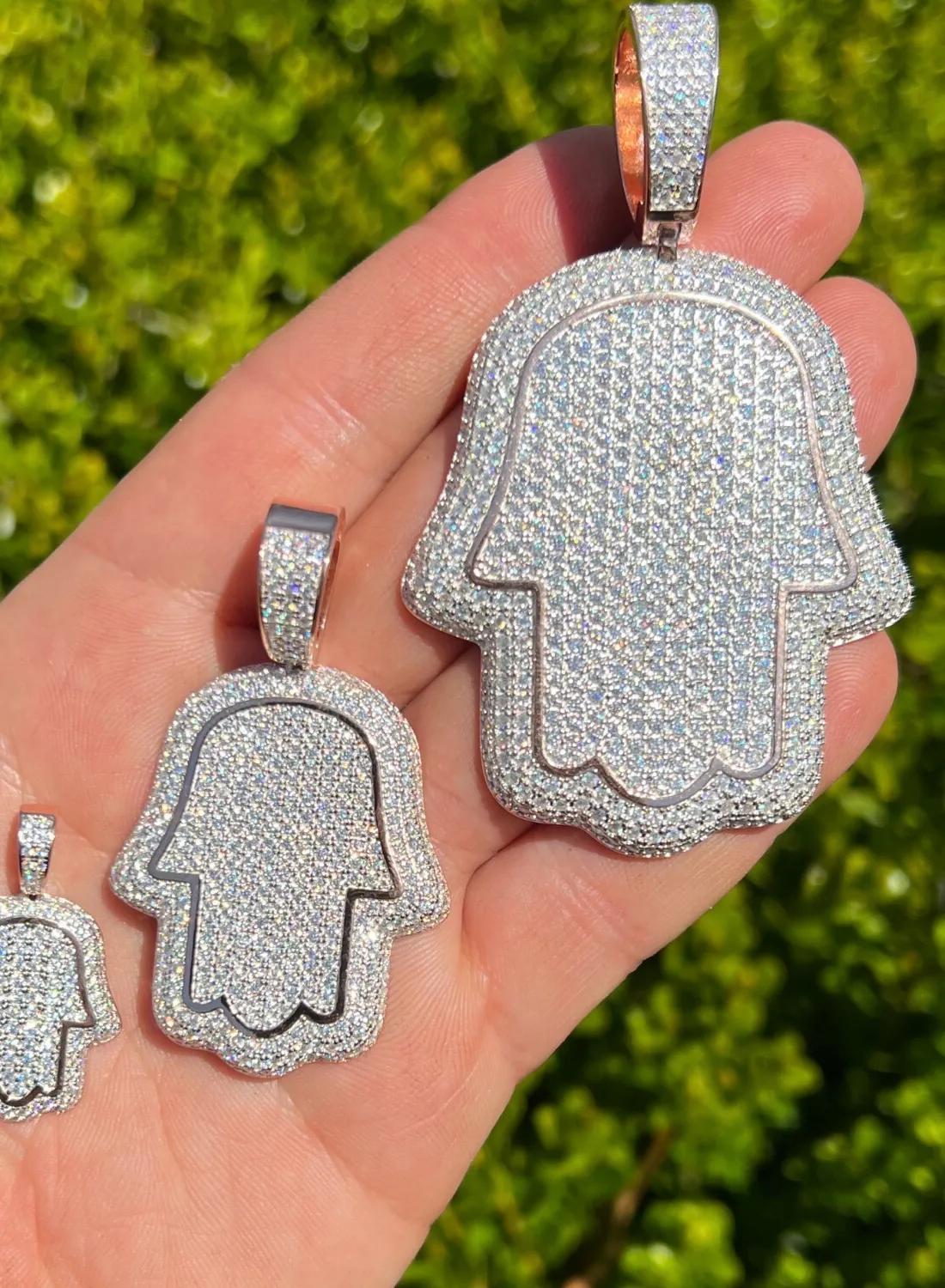 Authentic Hamsa Hand of Power - Rose Gold Plated 925 Silver Iced CZ Pendant Necklace