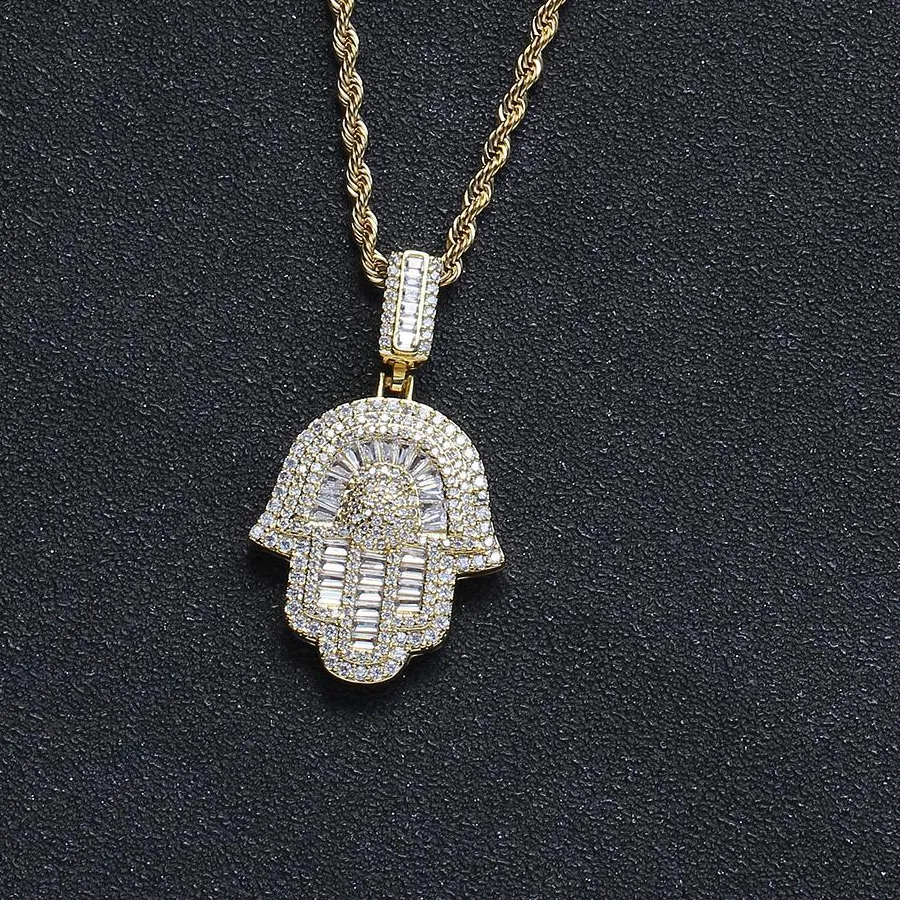Authentic 18K Gold Plated Hamsa Pendant Necklace with Moissanite Stones