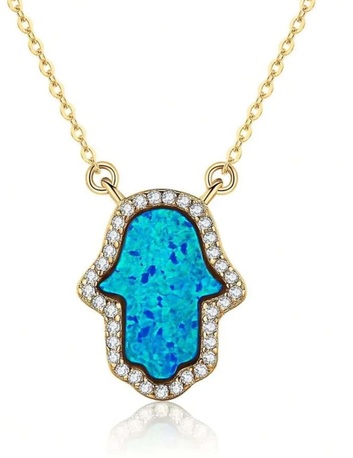 Authentic Celestial Hand of Protection 18K Gold Plated Silver Opal Hamsa Necklace
