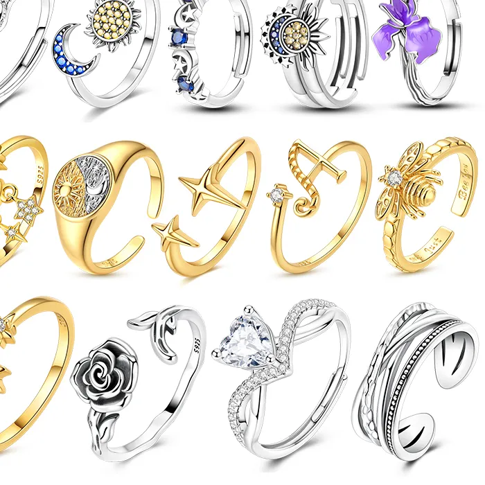 Authentic 925 Silver Sun And Moon Average Size Opening Ring Zircon Oxide Enamel Heart Love Rings Fine Jewelry