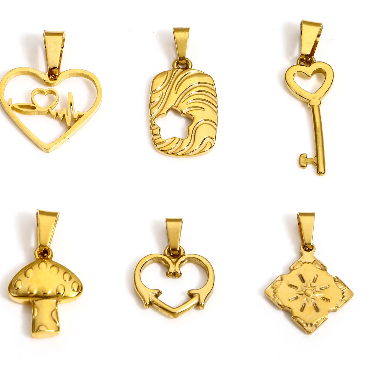 Authentic 1Pc 304 Charms Gold Color Heart Medical Heartbeat Key Hollow Pendant Diy Necklace Jewelry Findings