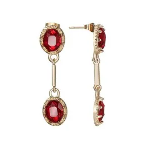 Authentic Special Oval Natural Red Garnet Gems Yellow Gold Plated Hook Stud Earrings Women