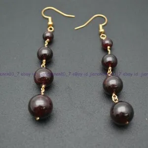 Authentic 6-8-10-12mm Natural Red Garnet Round Gems Beaded Dangle Gold-plated Hook Earring
