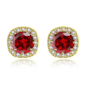 Authentic 18k Yellow Gold Plated 1 Ct Halo Round Sapphire Birthstones Stud Earrings