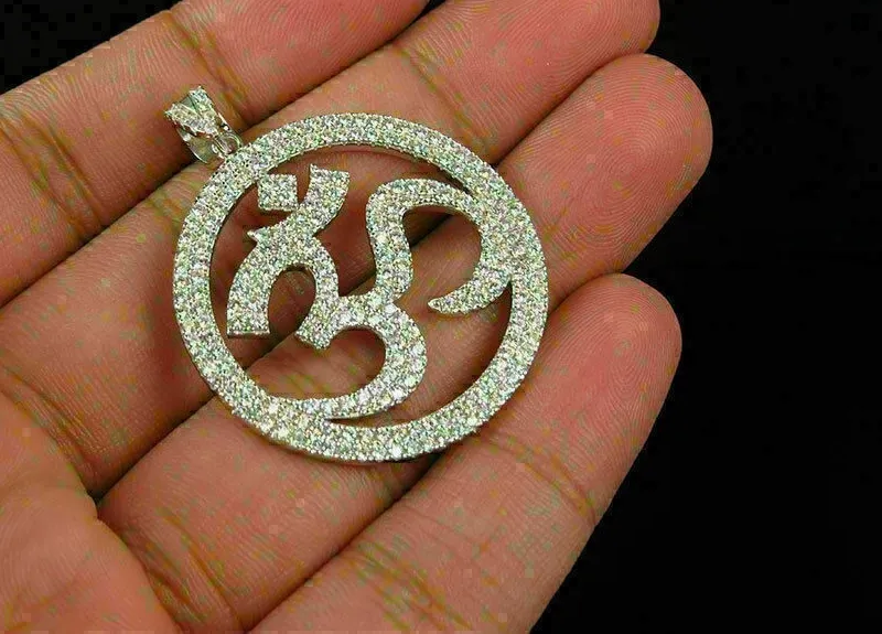 Authentic Sacred Harmony: 2.80 Ct Round Cut Moissanite OM Pendant